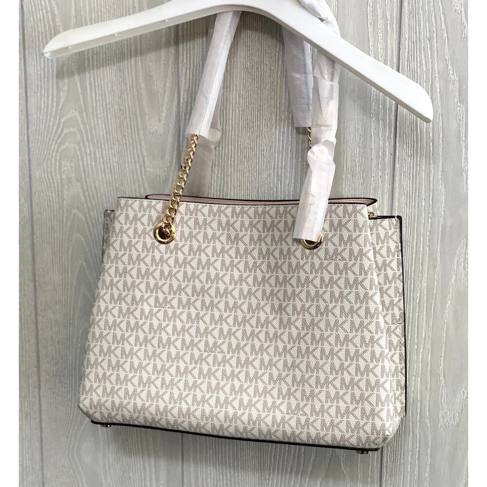 Michael Kors Teagan Large Logo Cream Powder Blush Long Drop Satchel NWT - Picture 10 of 10